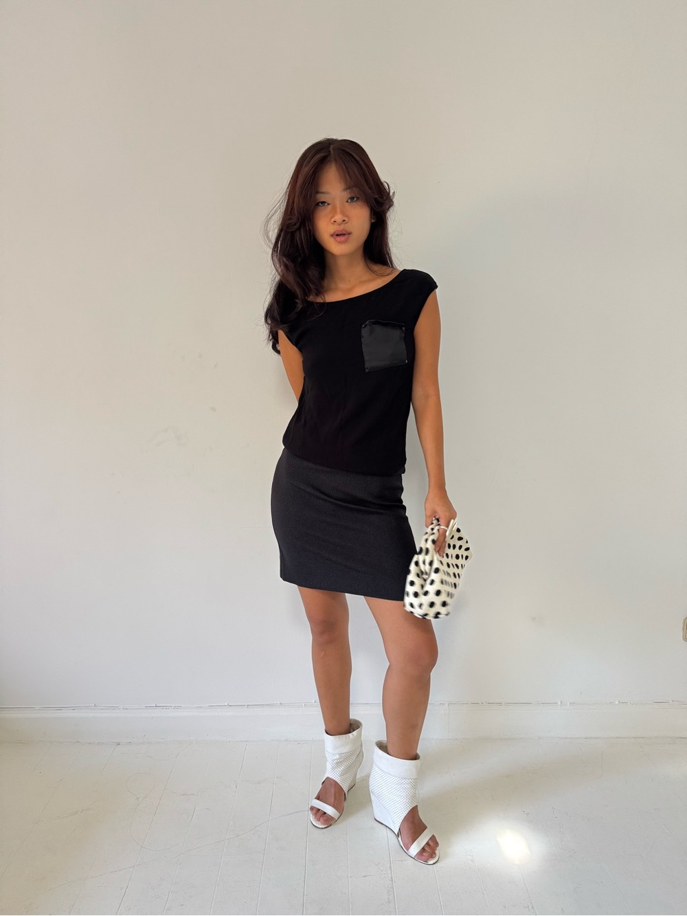 Cop.Copine Black Cap-Sleeve Mini Dress with Shiny Pocket - Picture 2 of 5